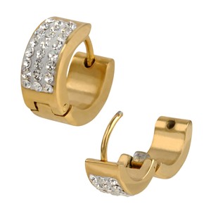 Goldplated Steel Huggies with Clear Bonded Crystals